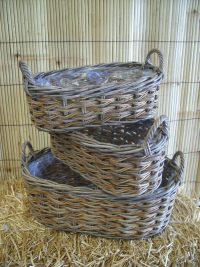 CESTO CESTINO OVALE CON 2 MANICI  PER FIORI FIORISTI COMPOSIZIONI FODERATO IN PLASTICA IN VIMINI GIUNCO LEGNO  SET DI 3 MISURE IN 3 VARIANTI DI COLORE - immagine 2