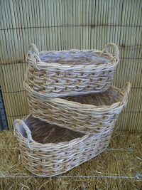 CESTO CESTINO OVALE CON 2 MANICI  PER FIORI FIORISTI COMPOSIZIONI FODERATO IN PLASTICA IN VIMINI GIUNCO LEGNO  SET DI 3 MISURE IN 3 VARIANTI DI COLORE - immagine 3