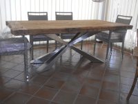 TAVOLO IN LEGNO TEAK INDISTRUTTIBILE ROBUSTO PER TAVERNA ARREDAMENTO ETNICO SALA CUCINA GAMBE A X - immagine 2