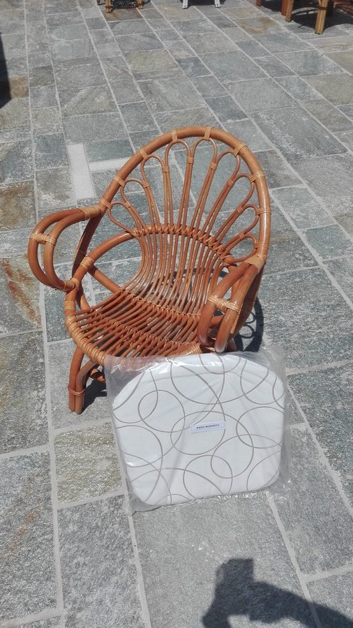SEDIA MODELLO: "VERA" MISURE 67X67H80 IN GIUNCO LEGNO VIMINI DA GIARDINO VERANDA   CM COMPLETA DI CUSCINO 2 FINITURE COLORI
