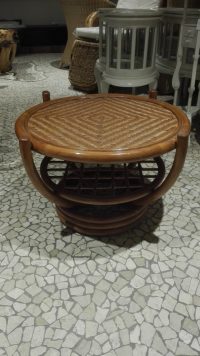 TAVOLINO MODELLO: "TONDO BASSO 4 CANNE" DIAMETRO: 78  ALTEZZA: 45 CM IN GIUNCO LEGNO VIMINI DA GIARDINO VERANDA  2 FINITURE COLORI - immagine 3