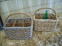 CESTINO PORTA BOTTIGLIE BOTTIGLIA PER VINO ACQUA  VARIE MISURE  2 4 6 SPAZI POSTI in 3 VARIANTI DI COLORE CON MANICO IN VIMINI GIUNCO ROBUSTO MATERIALE NATURALE - immagine 3