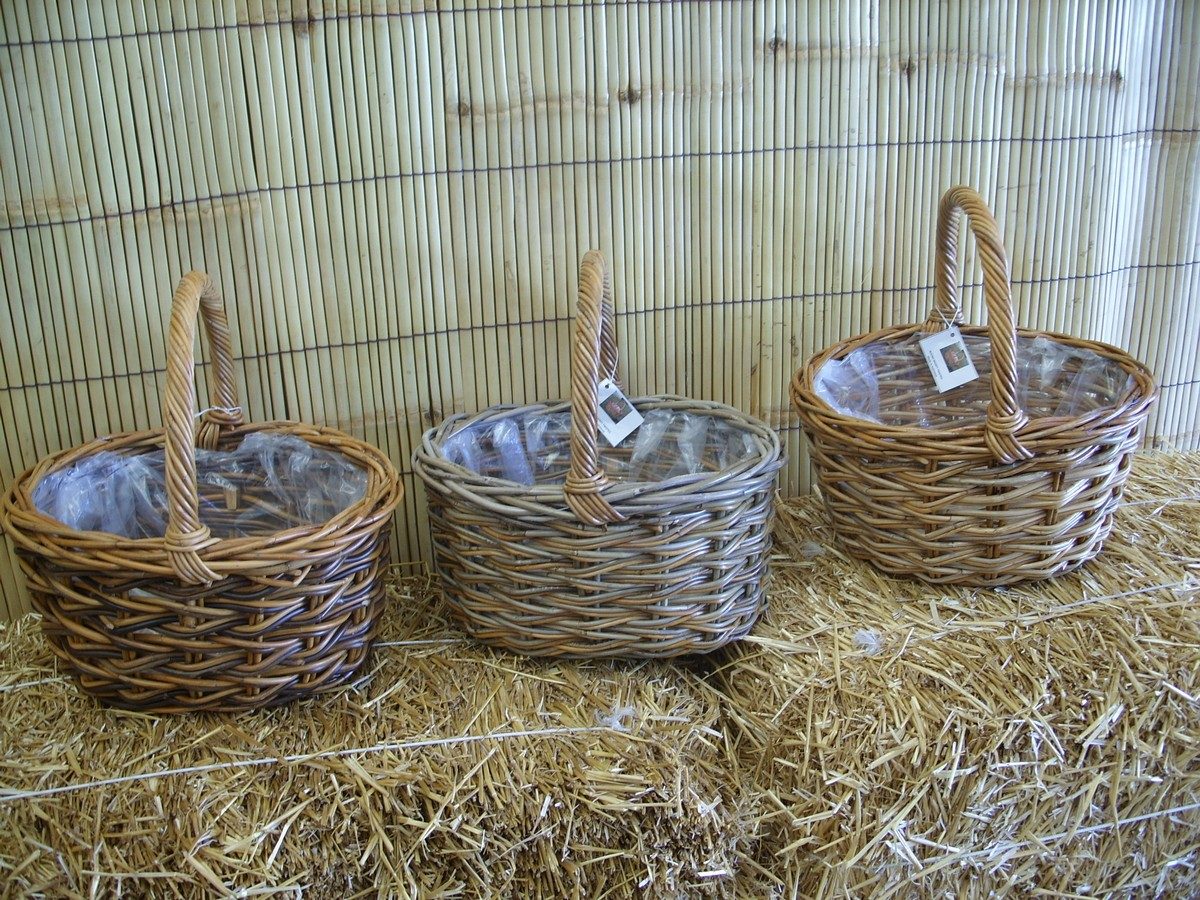 CESTO CESTINO TONDO A SECCHIELLO CON MANICO PORTA FUNGHI  MISURA  UNICA 40X37H 22/40 CM IN 3 VARIANTI DI COLORE  FODERATO IN PLASTICA IN VIMINI GIUNCO LEGNO