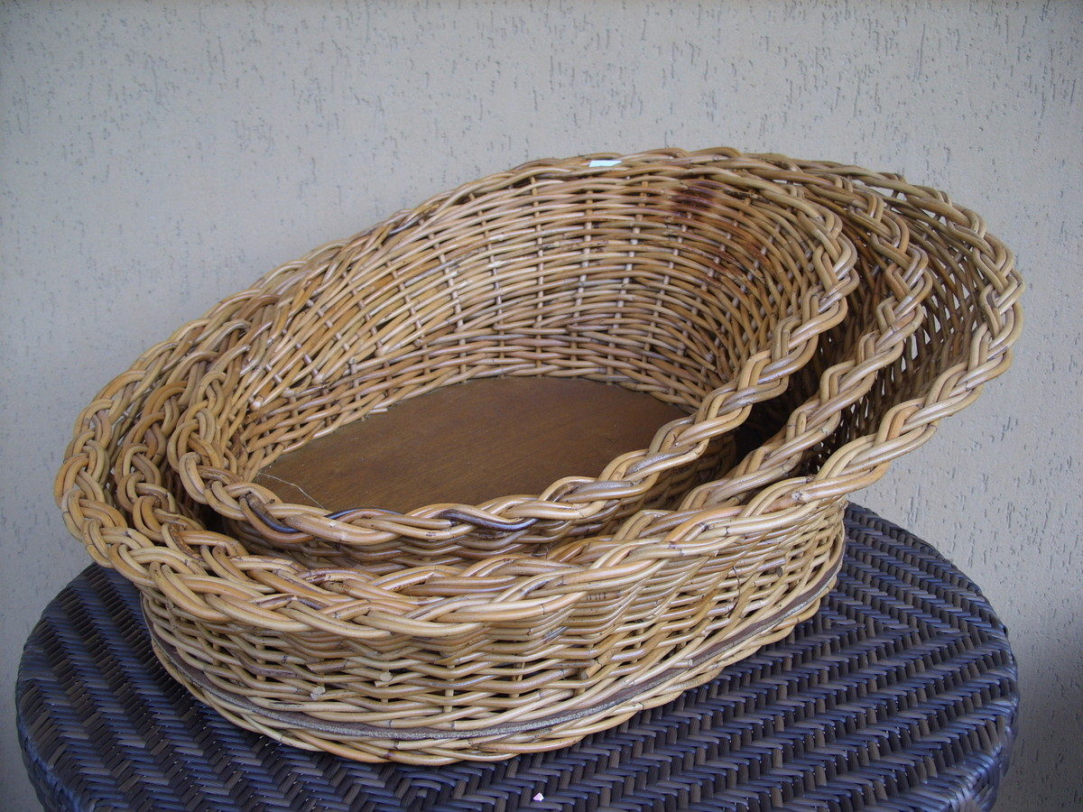 CESTA CESTO CESTINO VASSOIO ESPOSITORE CONTENITORE PER FRUTTA VERDURA NEGOZIO OVALE FONDO IN LEGNO IN VIMINI LEGNO GIUNCO NATURALE MODELLO CON SET 3 MISURE IN 3 VARIANTI DI COLORE