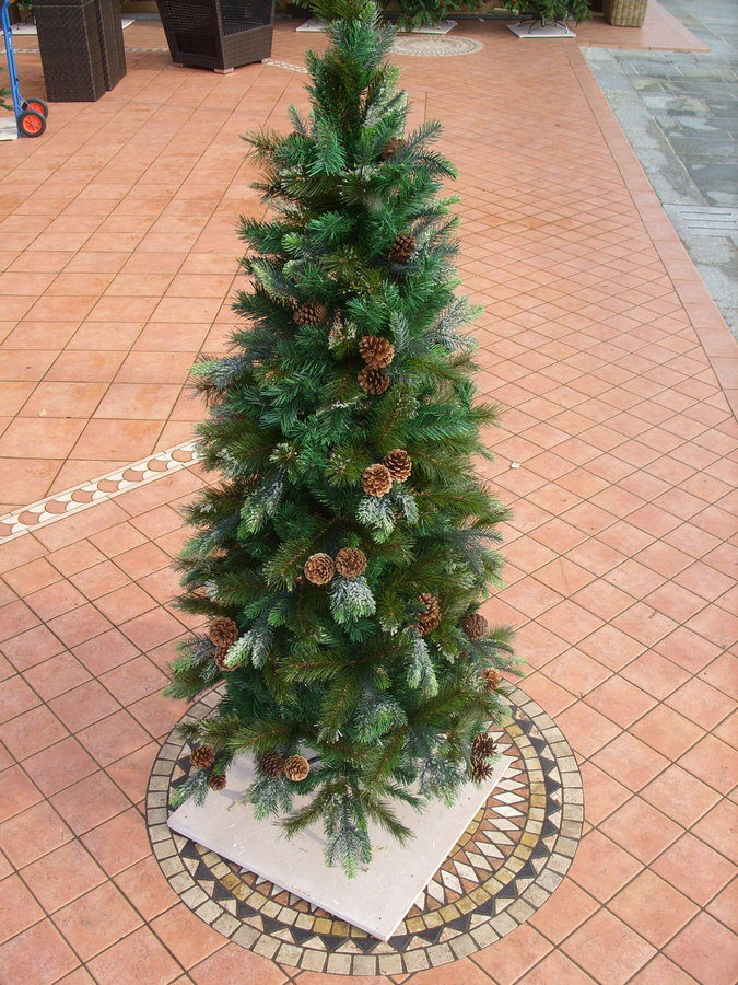 ALBERO DI NATALE VERDE CON BRINA GHIACCIO PIGNA PIGNE NATURALE IN 5 ALTEZZE MODELLO HJT-91 120 150 180 240 CM
