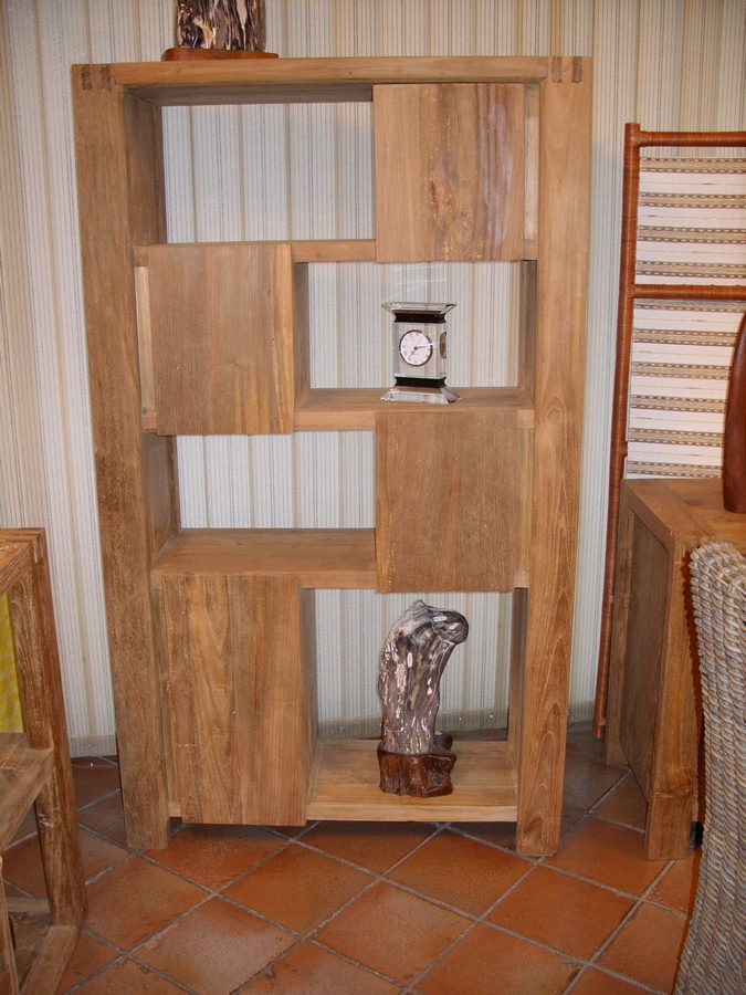 LIBRERIA IN LEGNO DI RECUPERO GREZZO ETNICO CON SPORTELLI 103 X 38 H 180 CM 4 ante