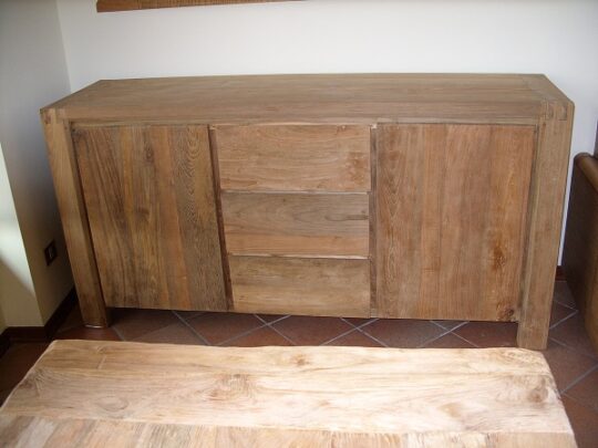 CREDENZA CASSETTIERA BUFFET PER SALA SOGGIORNO IN LEGNO GREZZO  180 X 50 H 80 CM 2 ANTE 3 CASSETTI