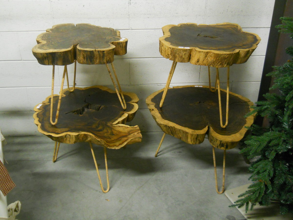 TAVOLINO IN LEGNO RADICE FETTA DI ALBERO CON GAMBE IN METALLO PICCOLISSIMO PICCOLO MEDIO GRANDE GRANDISSIMO 5 MISURE ETNICO