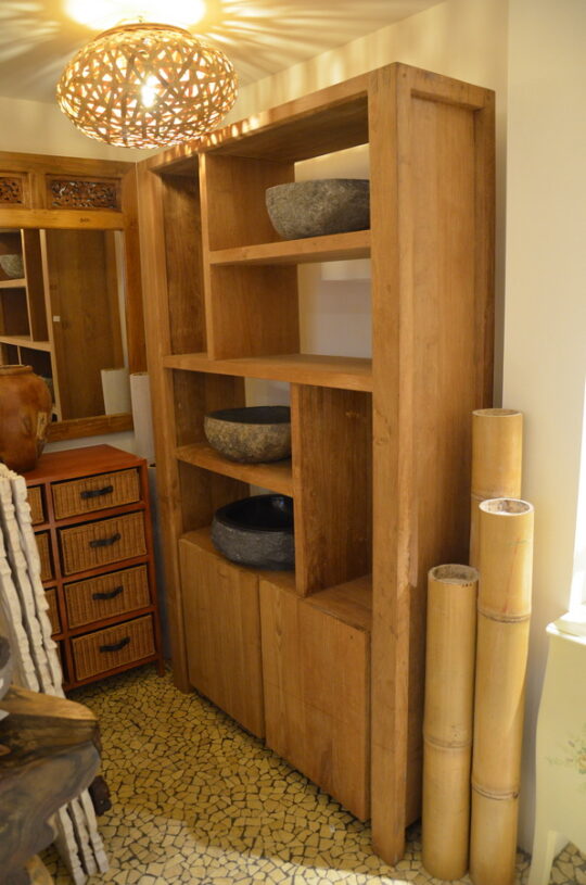 LIBRERIA IN LEGNO DI RECUPERO GREZZO ETNICO CON SPORTELLI 128 X 38 H. 210 CM 2 ante