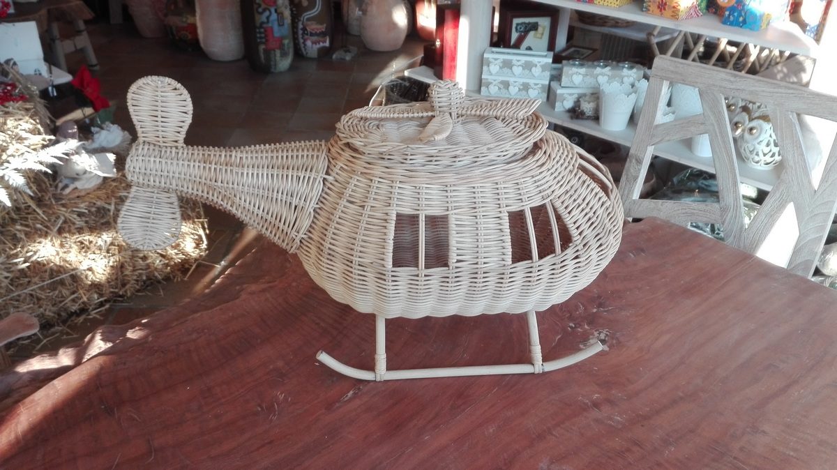 CESTO CESTINO CHIARO A FORMA DI ELICOTTERO PORTA FRUTTA VERDURA OGGETTI SVUOTA TASCHE SOPPRAMMOBILE
