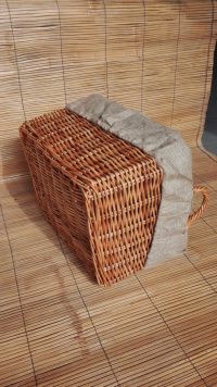 CESTA CONTENITORE PORTA LEGNA PELLET IN PER CON FODERA IN JUTA  50 X 40 H 30 ROBUSTA IN VIMINI LEGNO  GIUNCO  IN 3 COLORI - immagine 4