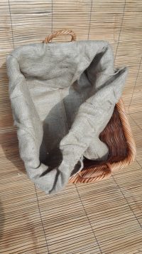 CESTA CONTENITORE PORTA LEGNA PELLET IN PER CON FODERA IN JUTA  50 X 40 H 30 ROBUSTA IN VIMINI LEGNO  GIUNCO  IN 3 COLORI - immagine 5