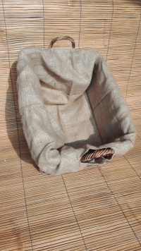 CESTA CONTENITORE PORTA LEGNA PELLET IN PER CON FODERA IN JUTA  50 X 40 H 30 ROBUSTA IN VIMINI LEGNO  GIUNCO  IN 3 COLORI - immagine 8