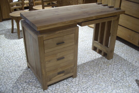 SCRIVANIA IN LEGNO DI TEAK RECUPERO GREZZO ETNICO 3 CASSETTI 130 X 60 H 84 CM 630€(B)