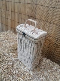 BAULE BAULETTO  CON COPERCHIO CON SERRATURA A GANCIO PORTA OGGETTI  IN VIMINI GIUNCO LEGNO  ETNICO 2 VARIANTI DI COLORE  2 MISURE - immagine 2