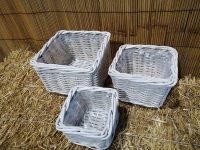CESTO CESTINO QUADRATO   PER FIORI FIORISTI COMPOSIZIONI FODERATO IN PLASTICA IN VIMINI GIUNCO LEGNO  SET DI 3 MISURE IN 4 VARIANTI DI COLORE - immagine 3
