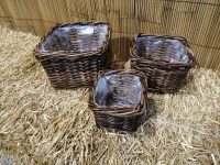 CESTO CESTINO QUADRATO   PER FIORI FIORISTI COMPOSIZIONI FODERATO IN PLASTICA IN VIMINI GIUNCO LEGNO  SET DI 3 MISURE IN 4 VARIANTI DI COLORE - immagine 5