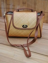 BORSA BORSETTA ELEGANTE CLASSICA  35x16H22 CM IN VIMINI LEGNO PAGLIA NATURALE ECOLOGICA  CON TRACCOLLA  CHIUSURA IN OTTONE 5 COLORI DISPONIBILI - immagine 3