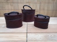 BORSA BORSETTA BAULETTO IN VIMINI LEGNO PAGLIA NATURALE ECOLOGICA ETNICA  CERNIERA ZIP OVALE  CON MANICO  SET DI 3 MISURE 4 COLORI DISPONIBILI - immagine 5