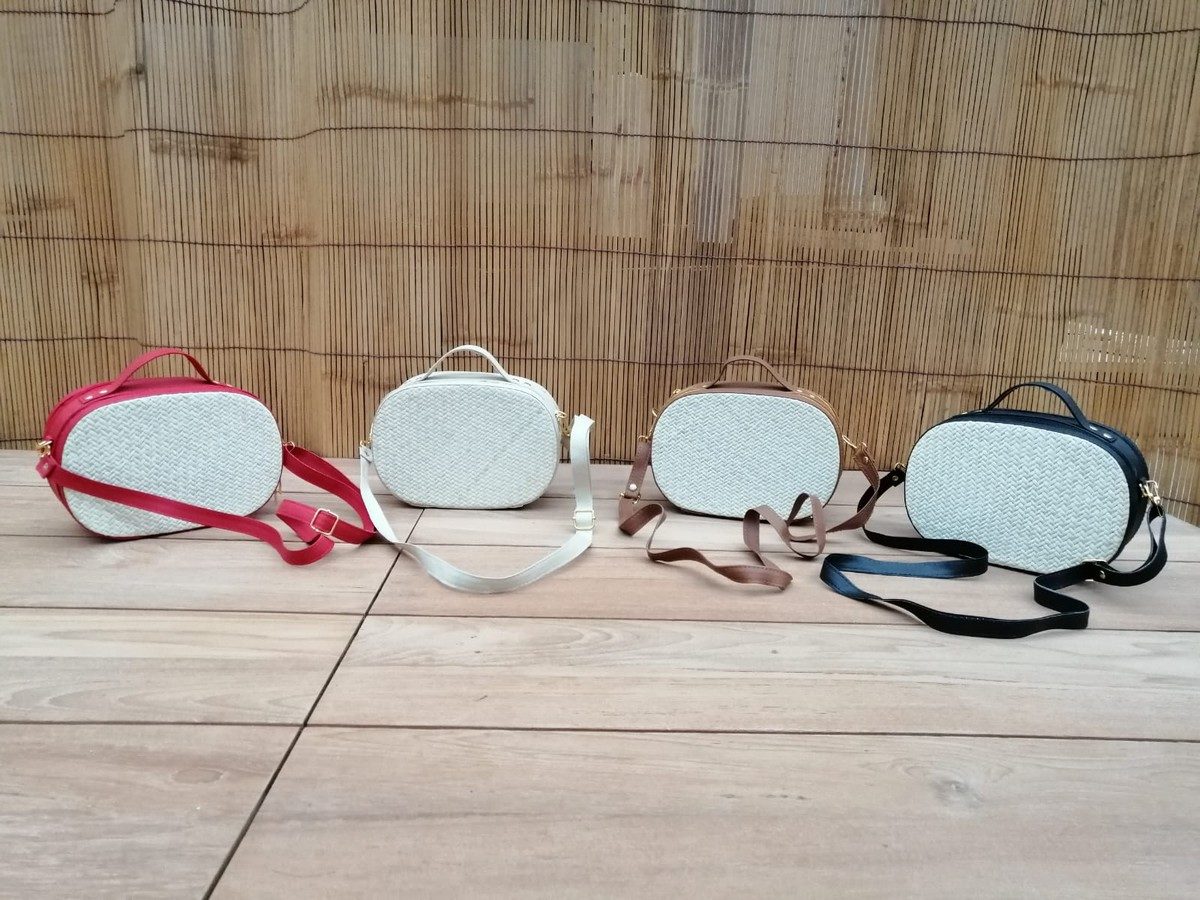 BORSA BORSETTA IN VIMINI LEGNO PAGLIA NATURALE ECOLOGICA ETNICA  CERNIERA ZIP  CON TRACOLLA FORMA OVALE  23x10H16 CM  4 COLORI DISPONIBILI