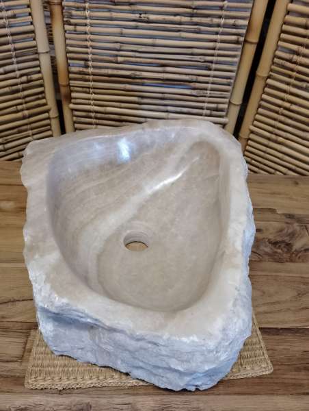 LAVANDINO LAVELLO LAVABO IN ONICE SINK STONE APPOGGIO UNICO BIANCO CHIARO IRREGOLARE