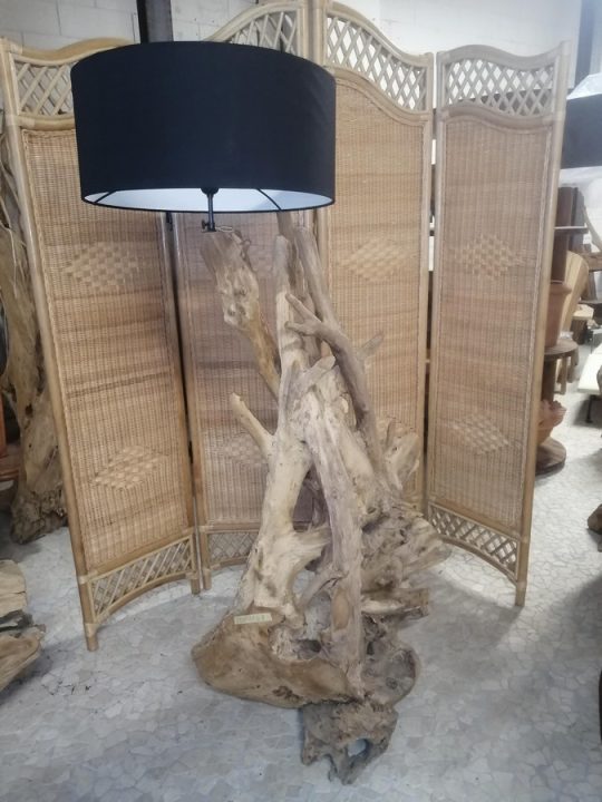 LAMPADA ETNICA IN RADICE LEGNO TEAK PARALUME A SCELTA SCURO CHIARO CODICE L7