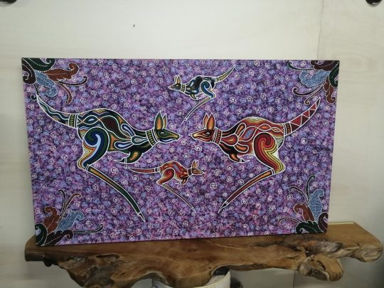 QUADRO CANGURI CANGURO NATURA  ORIENTALE INDONESIANO  BATIK TELA QUADRO COLORATO ARTE MODERNA ETNICO DIPINTO A MANO DISPONIBILE IN 2 MISURE