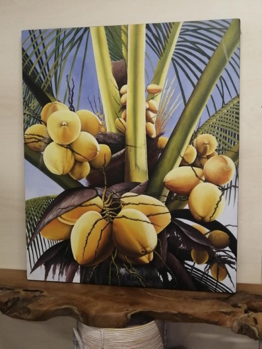 QUADRO COCCO COCCHI PALMA PALME NATURA ESOTICO ORIENTALE INDONESIANO  BATIK TELA QUADRO COLORATO ARTE MODERNA ETNICO DIPINTO A MANO DISPONIBILE IN 2 MISURE