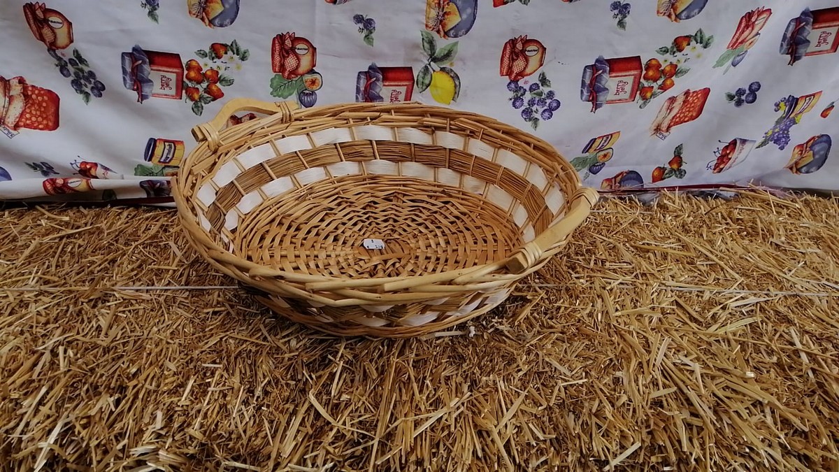 CESTO VIMINI bianco grigio oro tondo cm.32 cestino confezioni regalo Natale