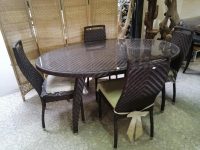 SET 4 SEDIE TAVOLO PIANO IN VETRO GIARDINO X ESTERNO CUSCINI ALL'ACQUA - immagine 3