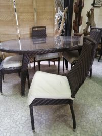 SET 4 SEDIE TAVOLO PIANO IN VETRO GIARDINO X ESTERNO CUSCINI ALL'ACQUA - immagine 5