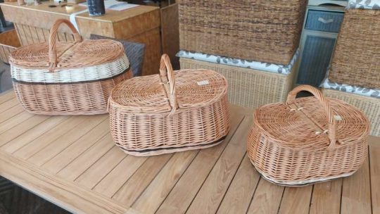 CESTO PER FUNGHI E ORTO FRUTTA VERDURA GIUNCO VIMINI LEGNO PICNIC ROBUSTO CON SPORTELLI 3 MISURE: 52x34x27; 46x29x22; 38x26x18