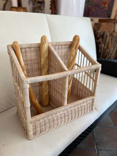 CESTO CESTA CONTENITORE 2 BOX CONTENITORI OBBLIQUI PORTA PANE BAGUETTES ESPOSITORE DA APPENDERE CON GANCI PER NEGOZI IN VIMINI MIDOLLINO DI QUALITA' UNICA MISURA: 52 CM X 28 CM X 37 CM