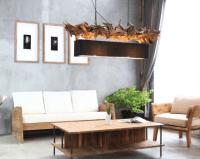 LAMPADARIO ETNICO IN RADICE LEGNO DI TEAK LAMPADINE LAMPADE PORTALAMPADE RETTANGOLARE 30CM X 150CM  X H50CM
