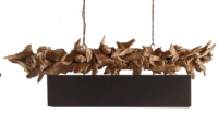 LAMPADARIO ETNICO IN RADICE LEGNO DI TEAK LAMPADINE LAMPADE PORTALAMPADE RETTANGOLARE 30CM X 150CM  X H50CM - immagine 2