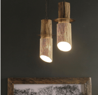 LAMPADARIO LAMPADA ETNICO IN RADICE LEGNO DI TEAK LAMPADE PORTALAMPADE APPESE CILIDRICO CILINDRO DIAMETRO 30CM X H 57 IN ABACA