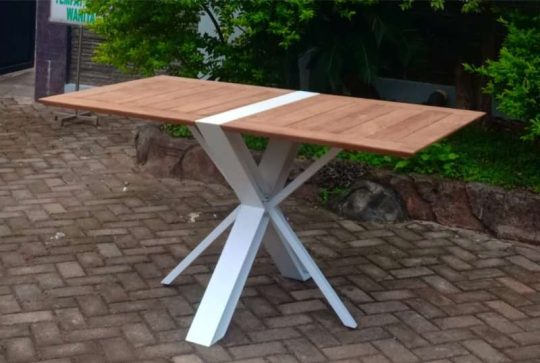 TAVOLO DA GIARDINO PIEGHEVOLE IN LEGNO DI TEAK PER USO ESTERNO 150CM X 85CM X 78CM CON GAMBE IN ACCIAIO